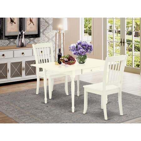 East West Furniture 3 Piece Monza Dining Table Set - Linen White MZDA3-LWH-W